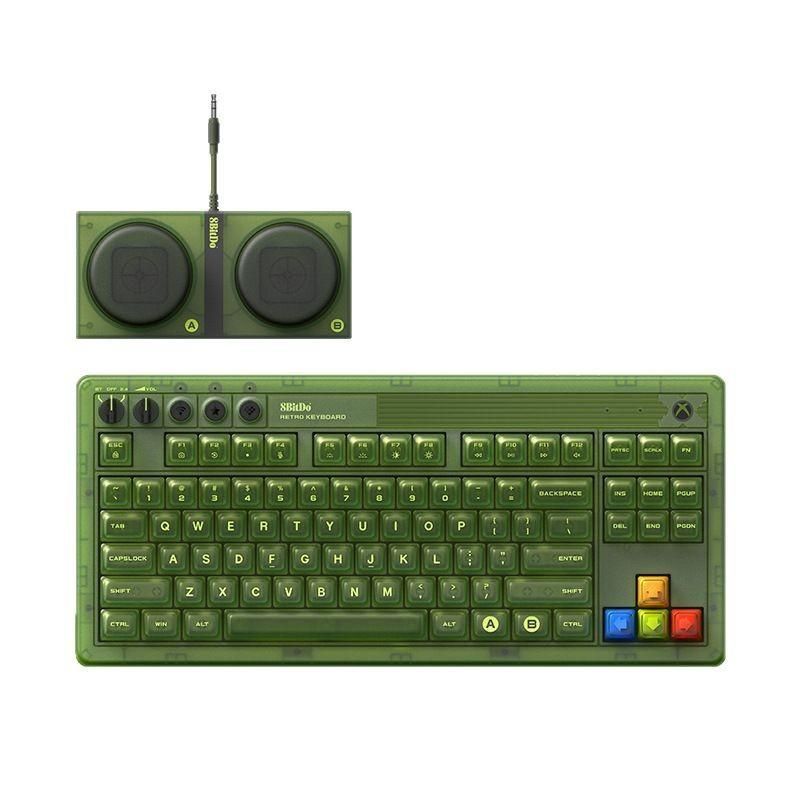 8BitDo Retro87 Mechanical Keyboard With Large Keys Green Transparent Keyboard
