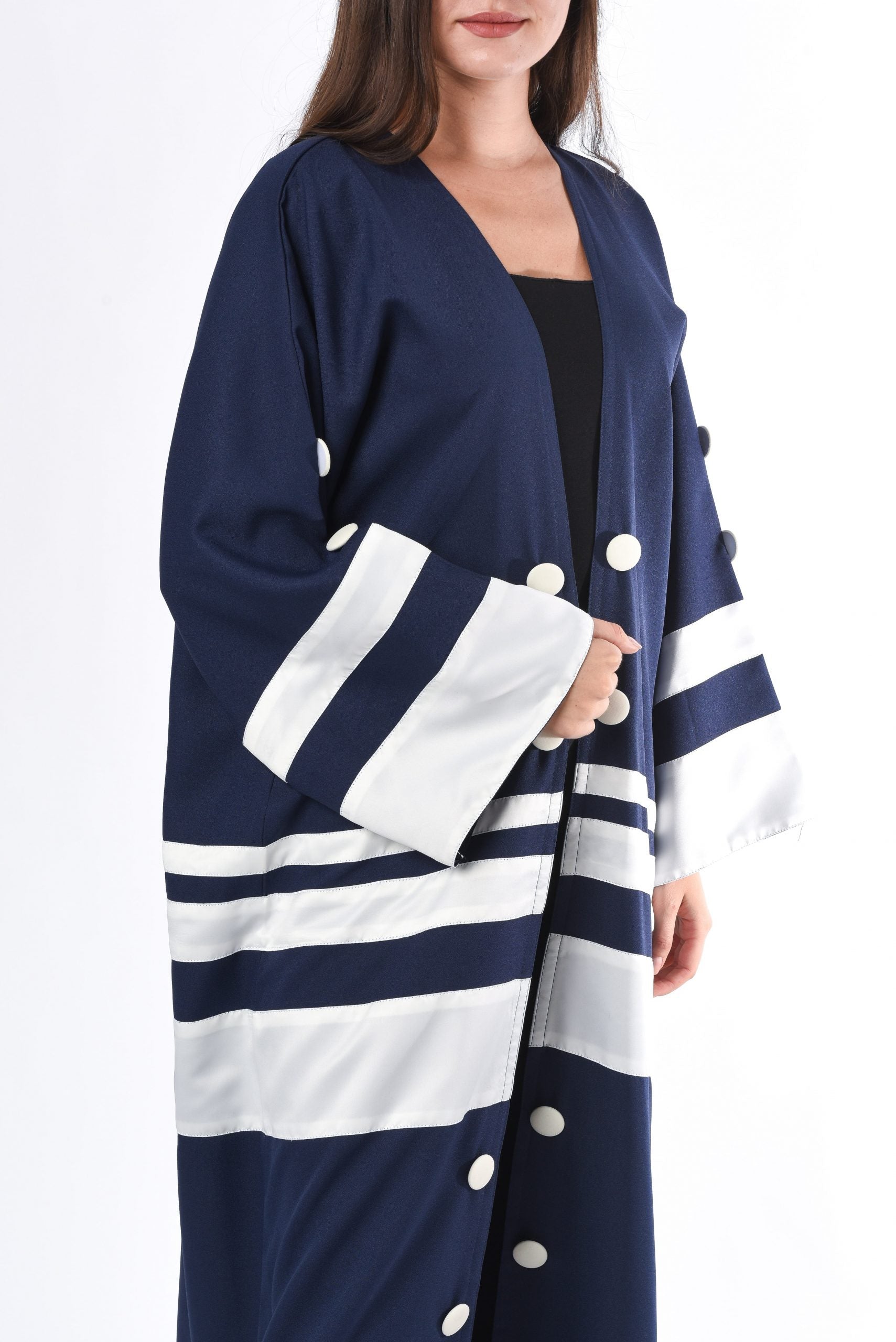 MOiSTREET Navy White Colorblock Abaya