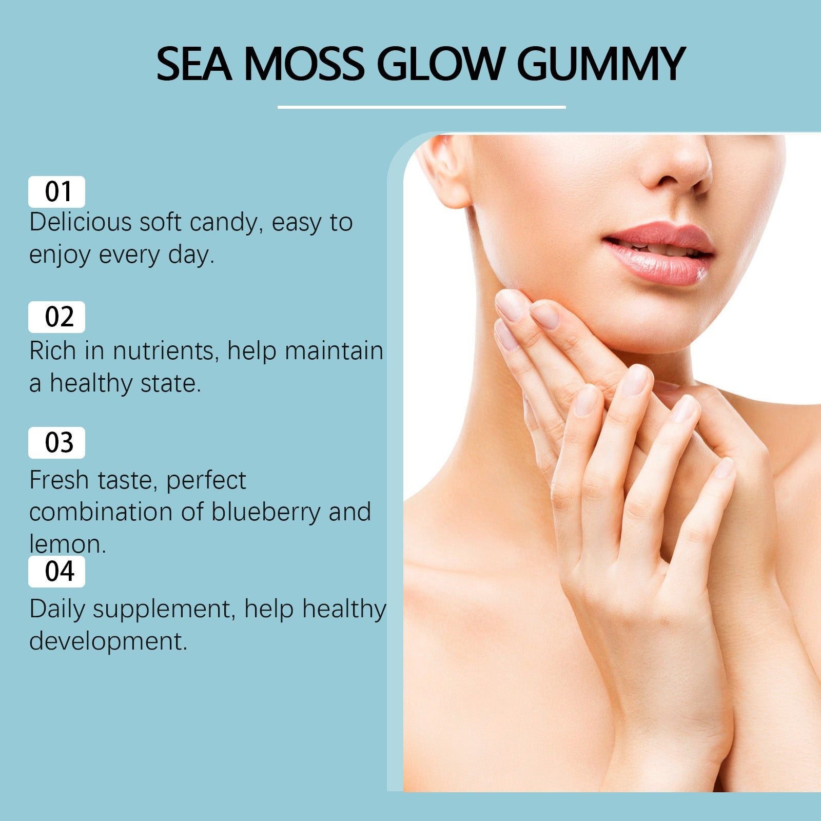 BushAid Sea Moss Glow Gummy Body Care, Nourishing Skin Hair Nails, Natural Beauty ,60pcs