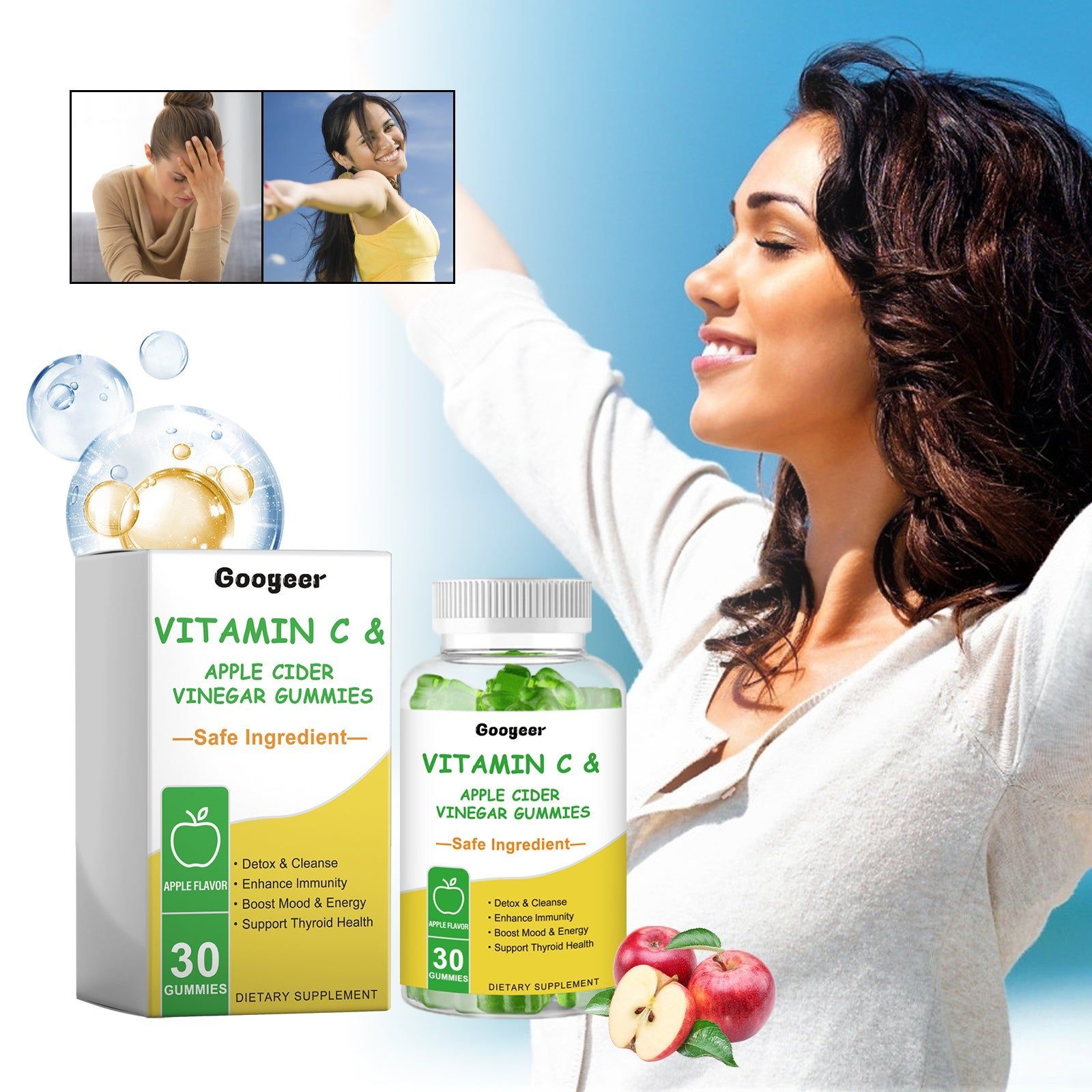 Boost Your Body Care with Vitamin C Apple Cider Vinegar Gummies, Immunity, Fat Burn, Slimming ,30gummies