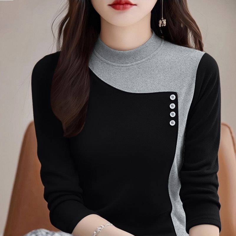 Double Faced Wool Warm Half High Neck Long Sleeve Base T-Shirt