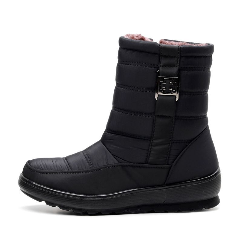 Metal Buckle Thickened Fur Warm Waterproof Winter Boots for Women
