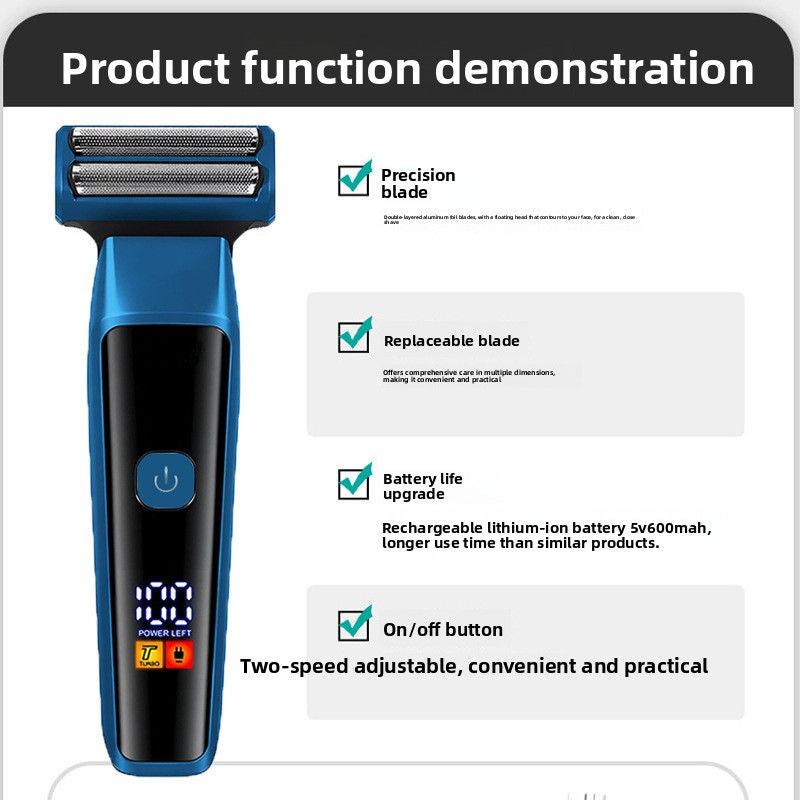 Blue 3-in-1 Electric Shaver Hair Clipper Nose Trimmer Titanium Alloy 5199