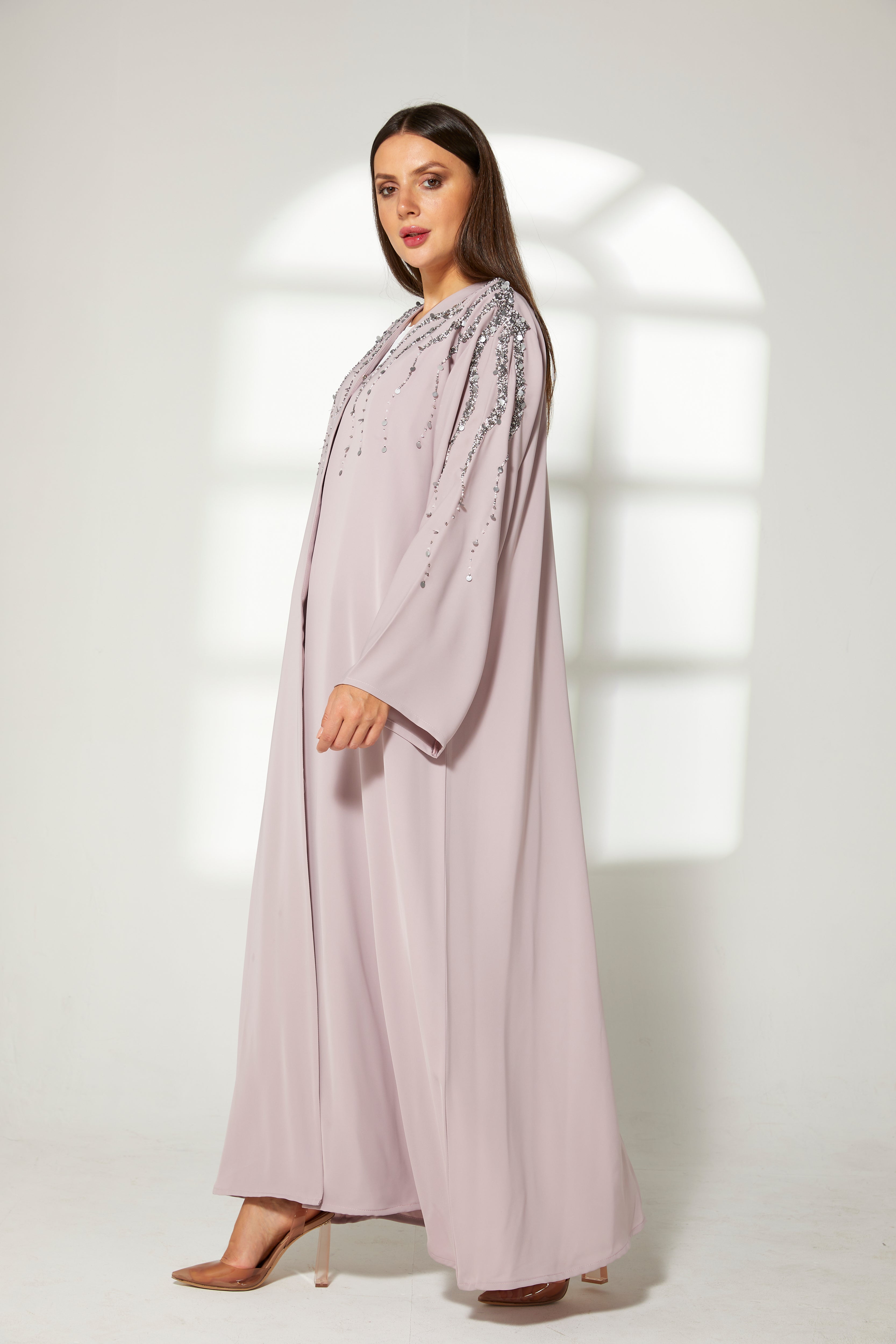 MOiSTREET Lavender Korean Nida  Embroidered Abaya