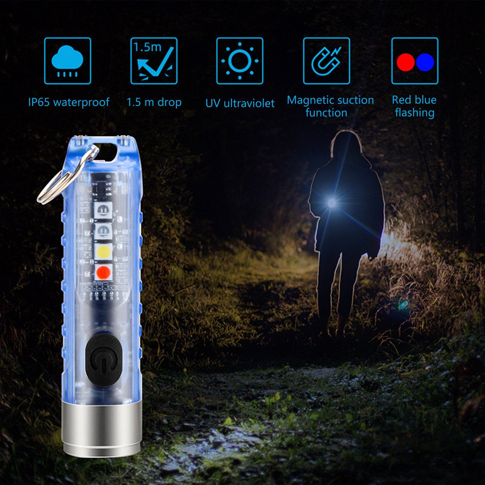 Mini Flashlight Keychain Waterproof LED Torch With Side Light For Hiking Outdoor