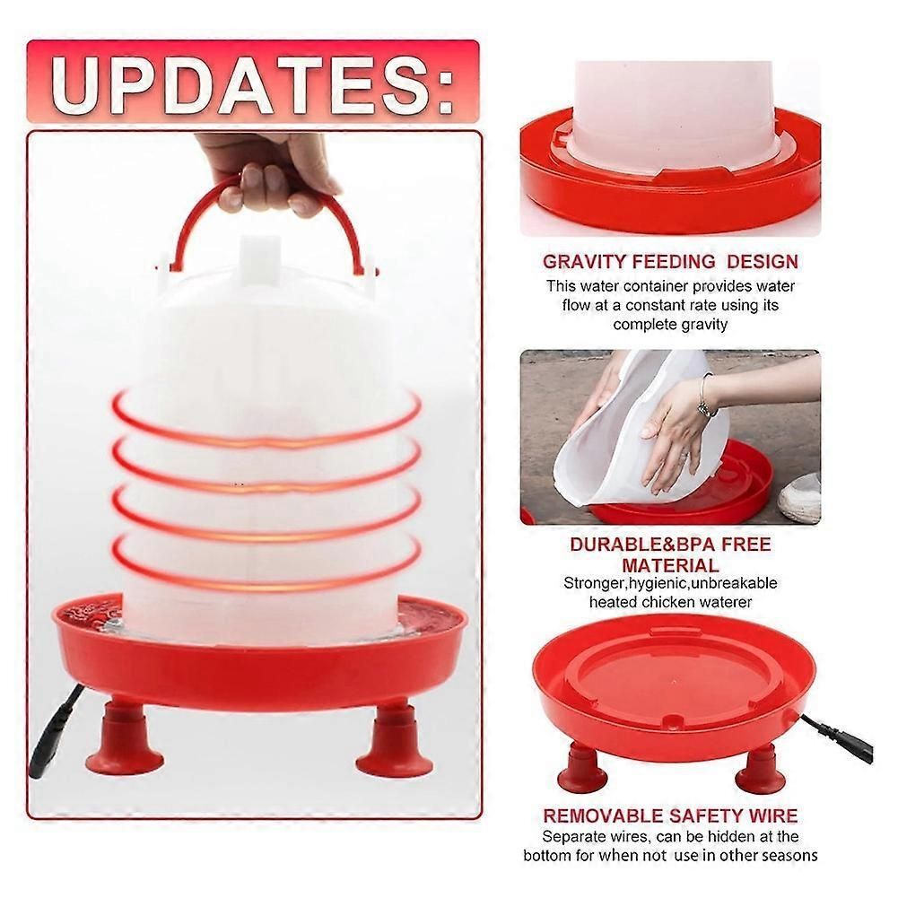 3L Heated Chicken Waterer for Winter Auto-Fill Chicken Water Heater with Leg Support,35W Heating Poultry EU Plug(EU Plug)