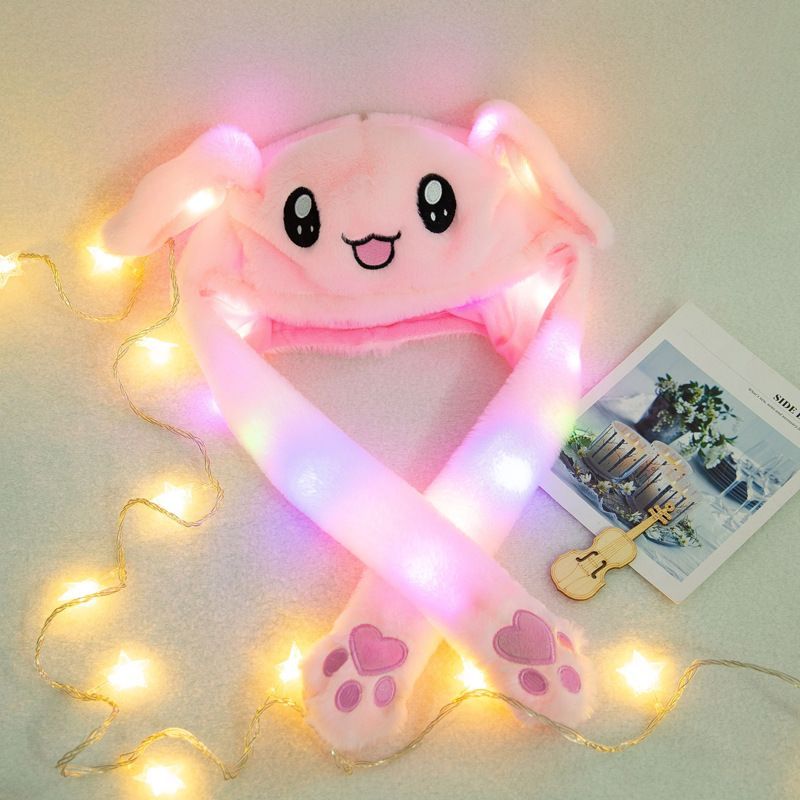 LED Glowing Plush Bunny Funny Hat With Moving Jumping Ears