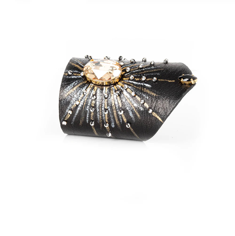 The Dark Celestial Burst Crystal Leather Cuff