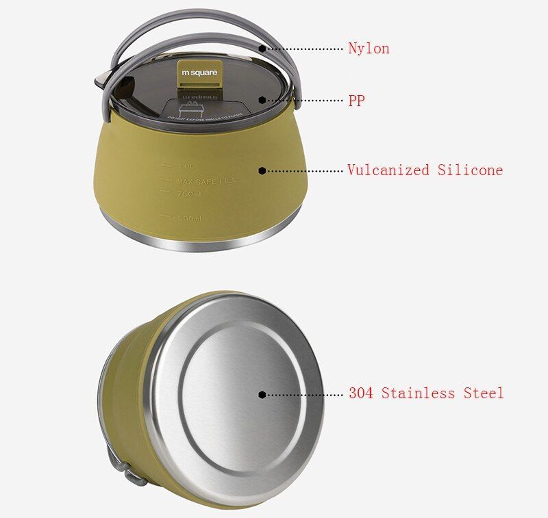 Collapsible Silicone Kettle Outdoor Camping Travel Electric Water Pot Tea Coffee Kettle 1L