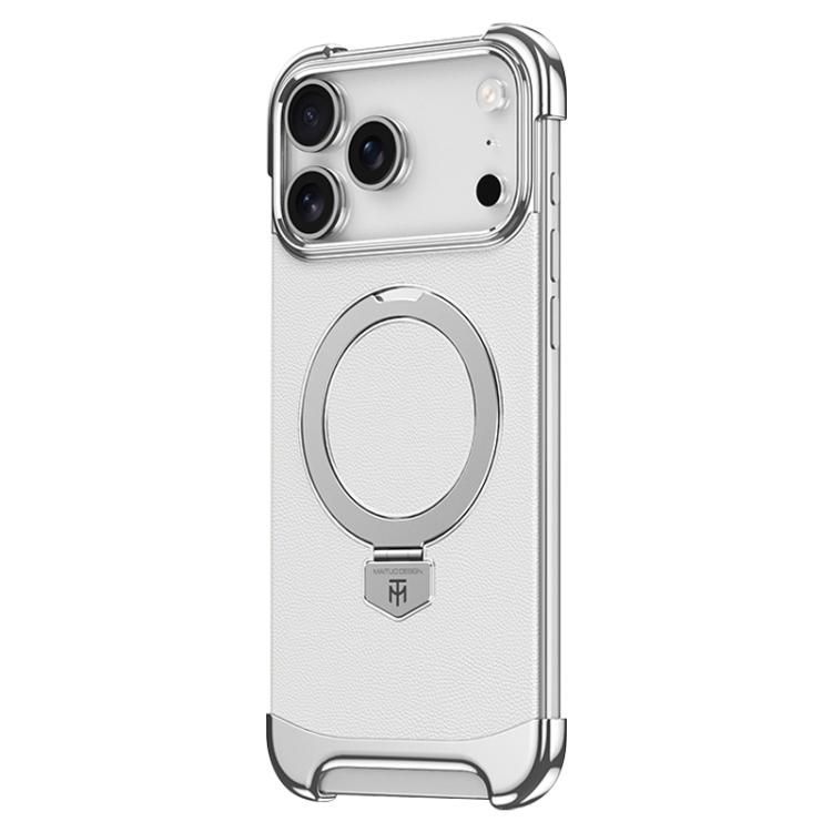 For iPhone 18 Pro Max / iPhone 17 Pro Max Borderless MagSafe Ring Holder Plain Leather Phone Case