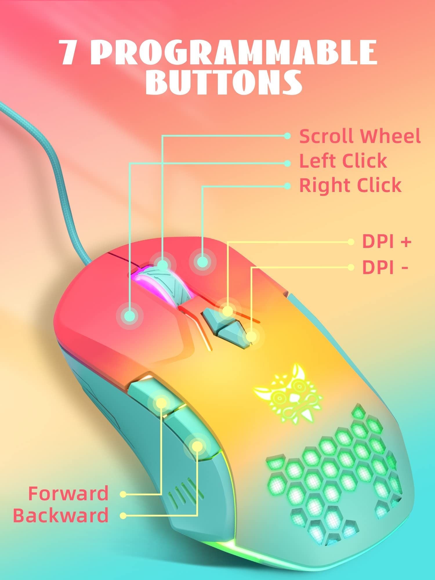 RGB LED Wired Optical Gaming Mouse With Honeycomb Shell USB Ergonomic Mice