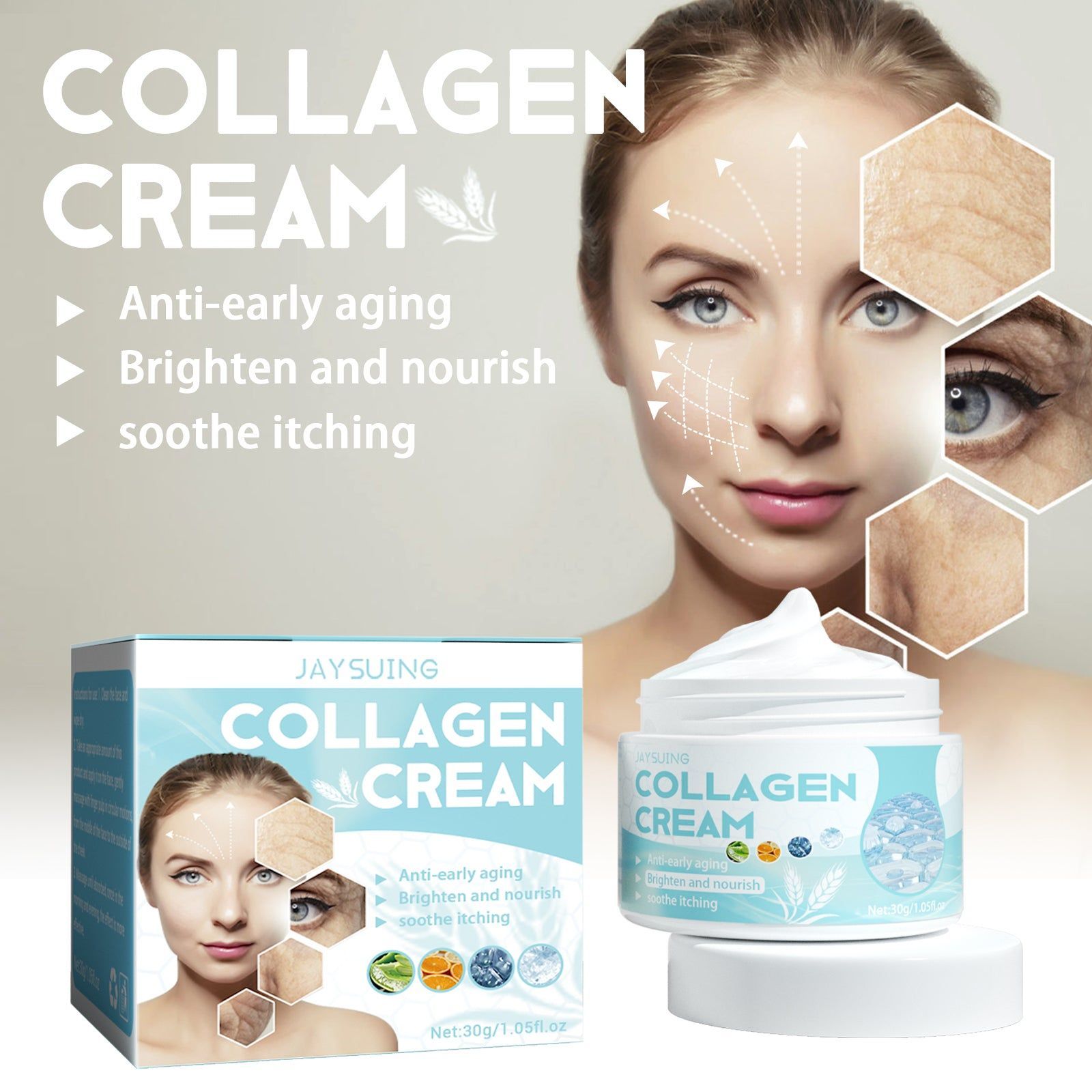 Collagen Cream, Firming Anti-Aging Moisturizer, Hydrating Skin Glow ,30g