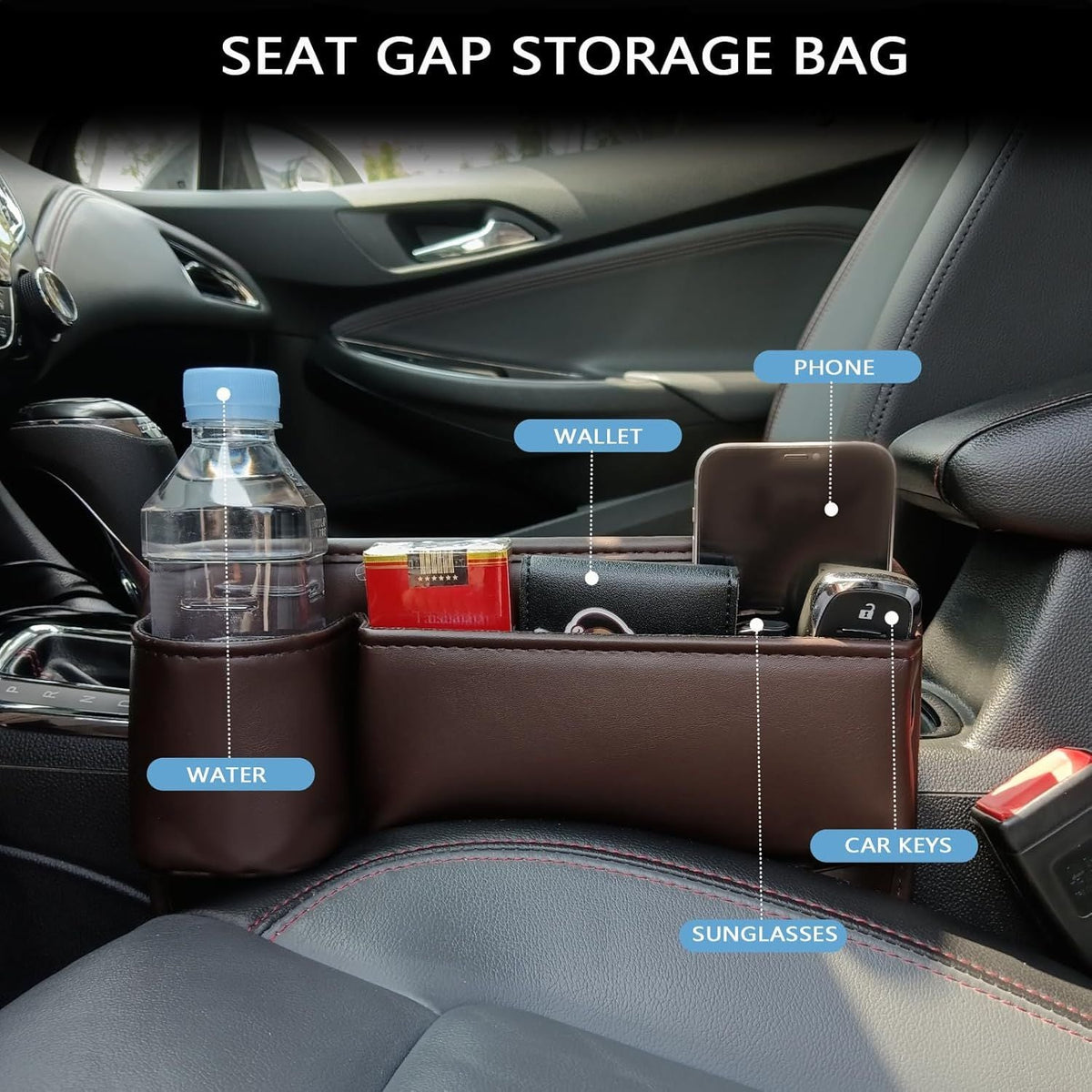 2 Packs Car Seat Gap Filler Organizer Seat Gap Storage Box with Cup Holders