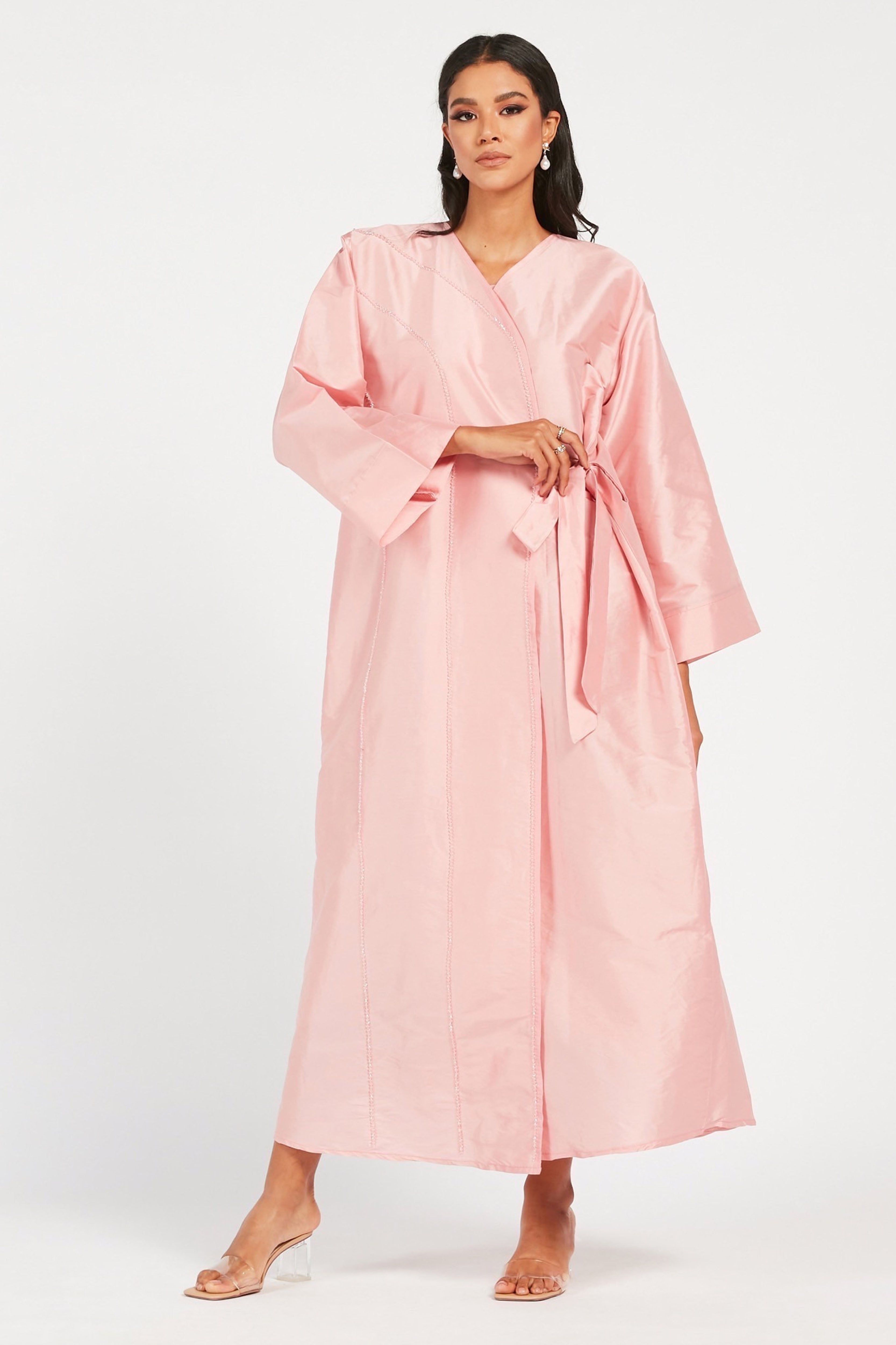 MOiSTREET Solid Wrap Style Abaya with Tie-Up Belt