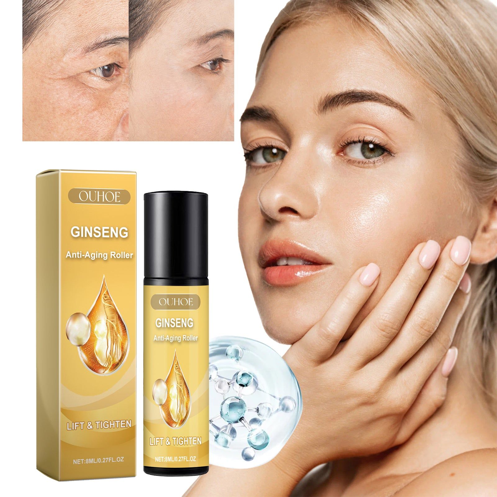 Revitalize Skin with Ginseng Anti-Aging Roller, Reduce Wrinkles, Boost Firmness ,8ml