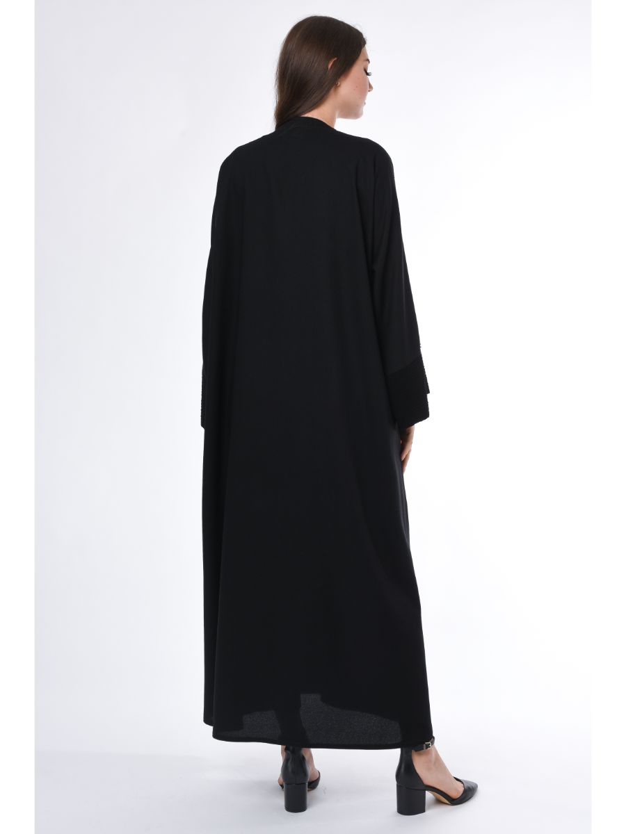 MOiSTREET Black Abaya with Velvet Panels and Hand Embroidery