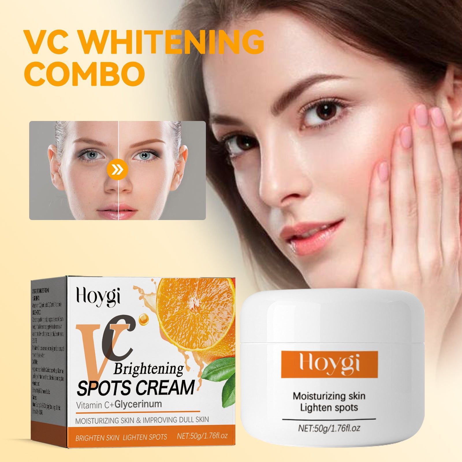 Brightening Vitamin C Cream, Reduce Spots, Dull Skin, Hydrate, Youthful Glow ,50g
