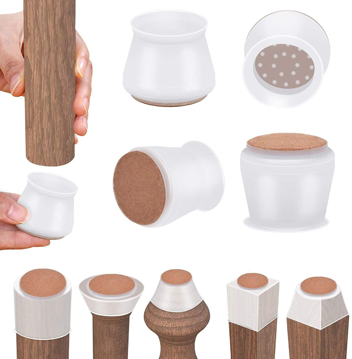 8 Pack Silicone Chair Leg Floor Protectors with Felt Prevent Scratches and Reduce Noise