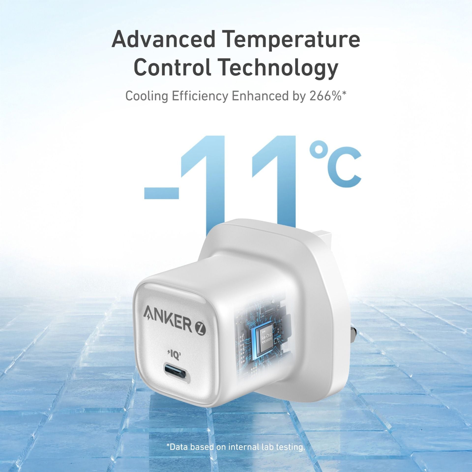 شاحن حائطي سريع من Anker مزود بمنفذ USB-C بتقنية PD ومصمم بحجم صغير، باللون الأبيض