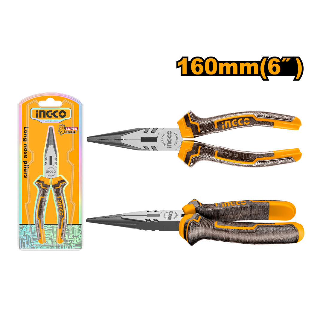 INGCO Long Nose Pliers, 6"/160mm, 55 Carbon Steel