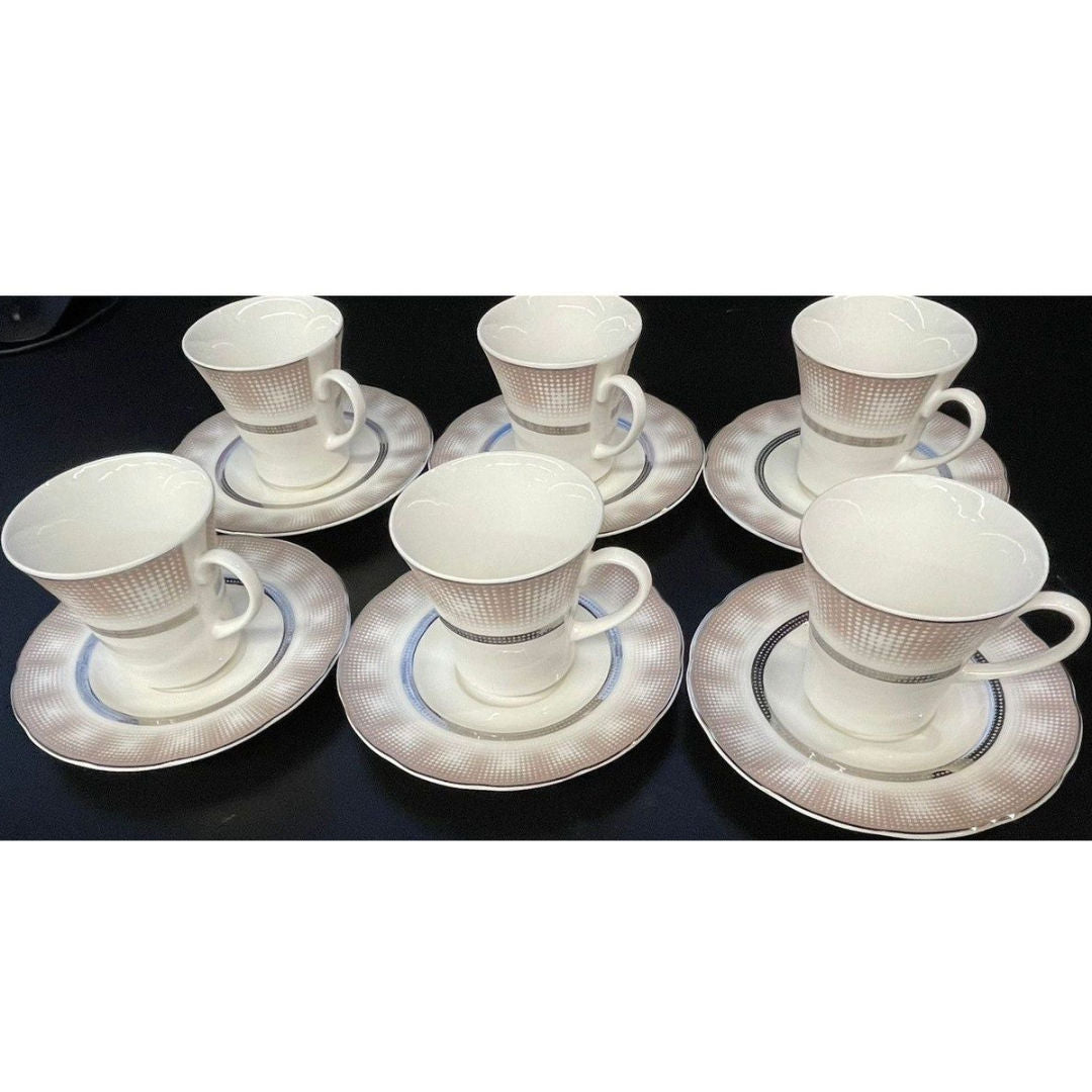 Kutahya Porselen Bone Mare Tea Cup & Saucer Set, 12Pcs, White & Gold