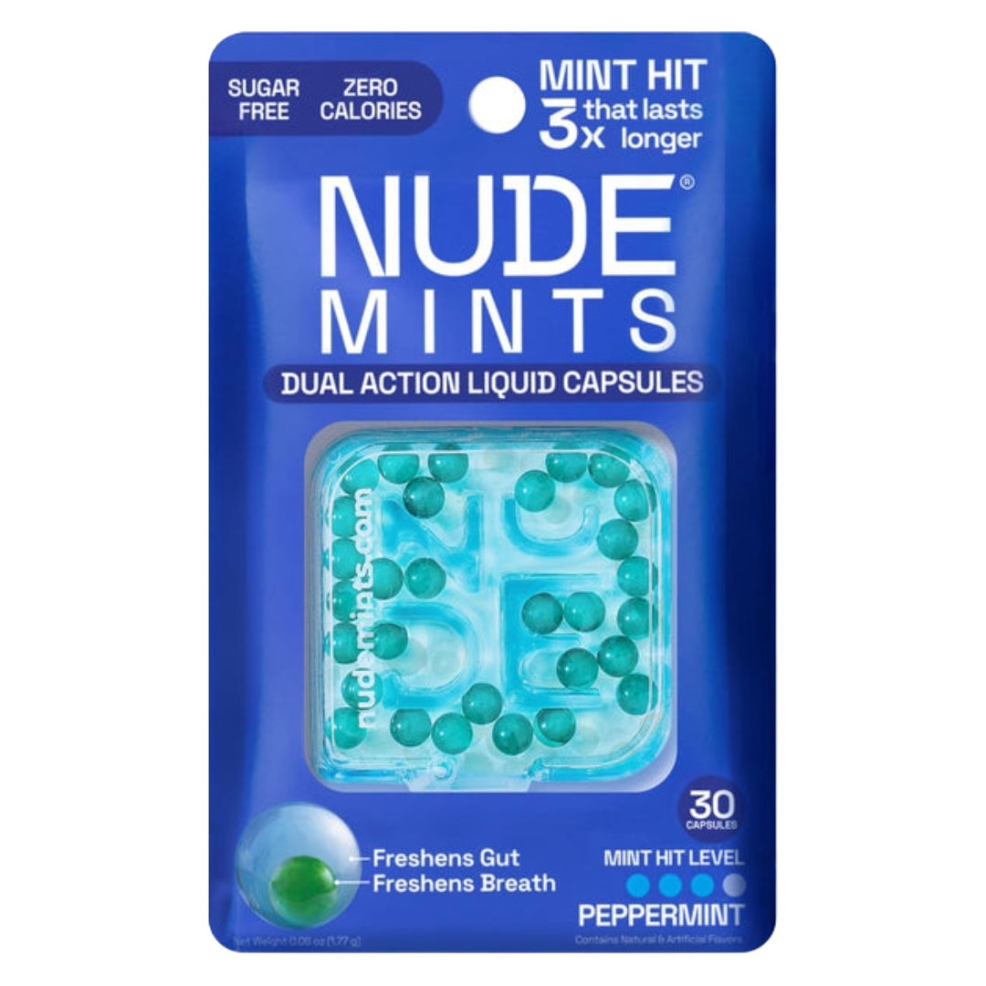 NUDE Mints 2-in-1 Breath & Gut Freshener Capsules, 30 Capsules