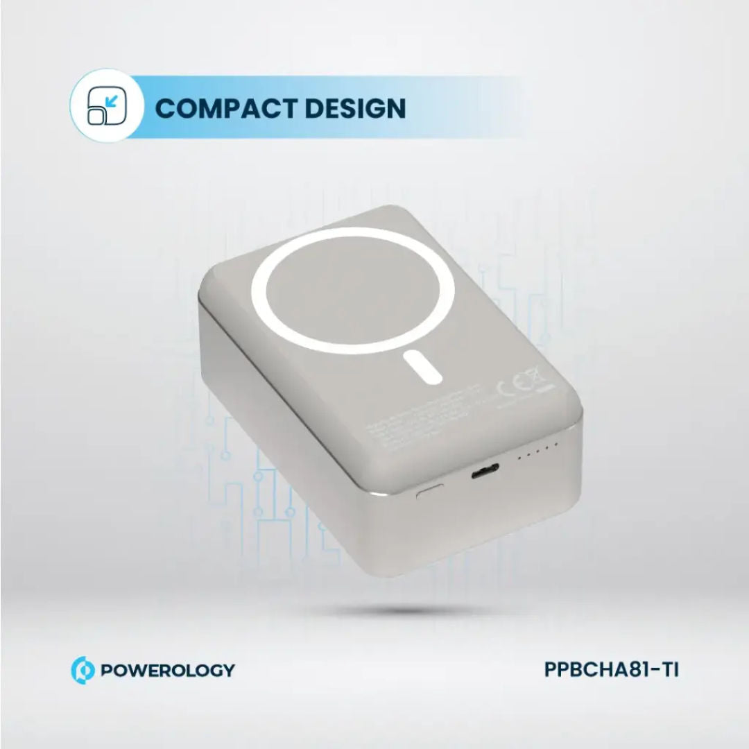 Powerology 30000mAh MagSafe Aluminum Power Bank, Compact Design