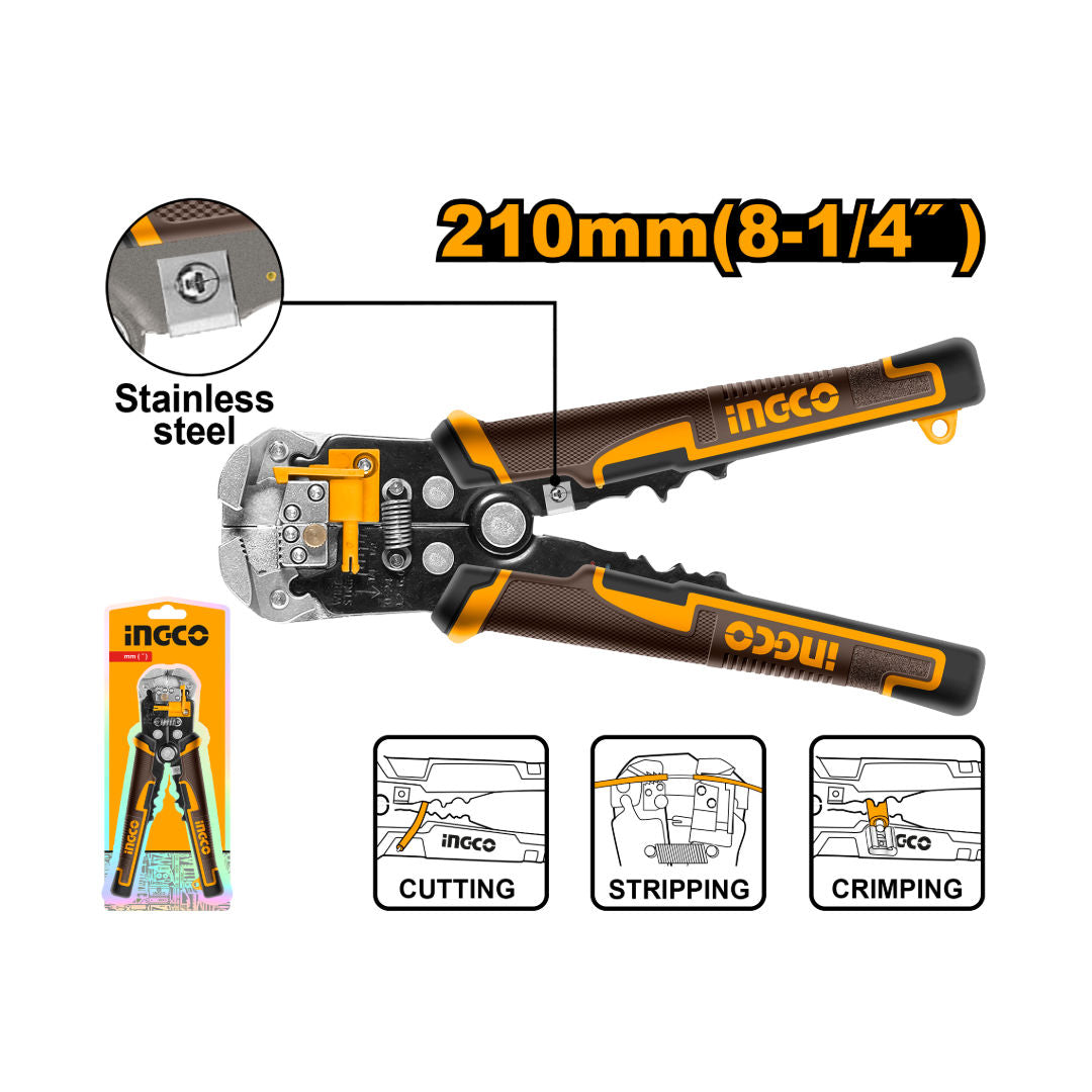 INGCO 3-In-1 Wire Stripper/Crimper/Cutter, 210mm