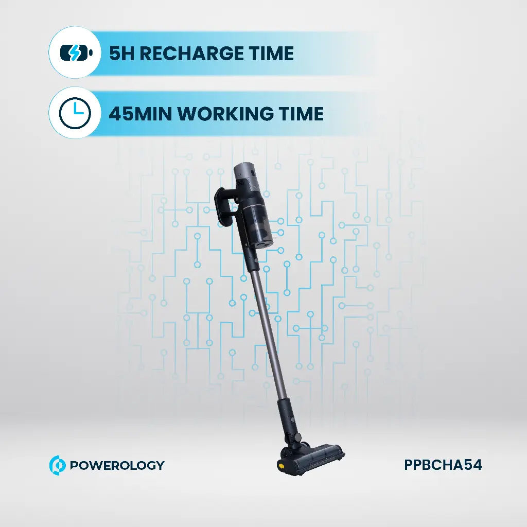 Powerology Cordless Vacuum Auto-Disposal Charging, 400W Motor, Black