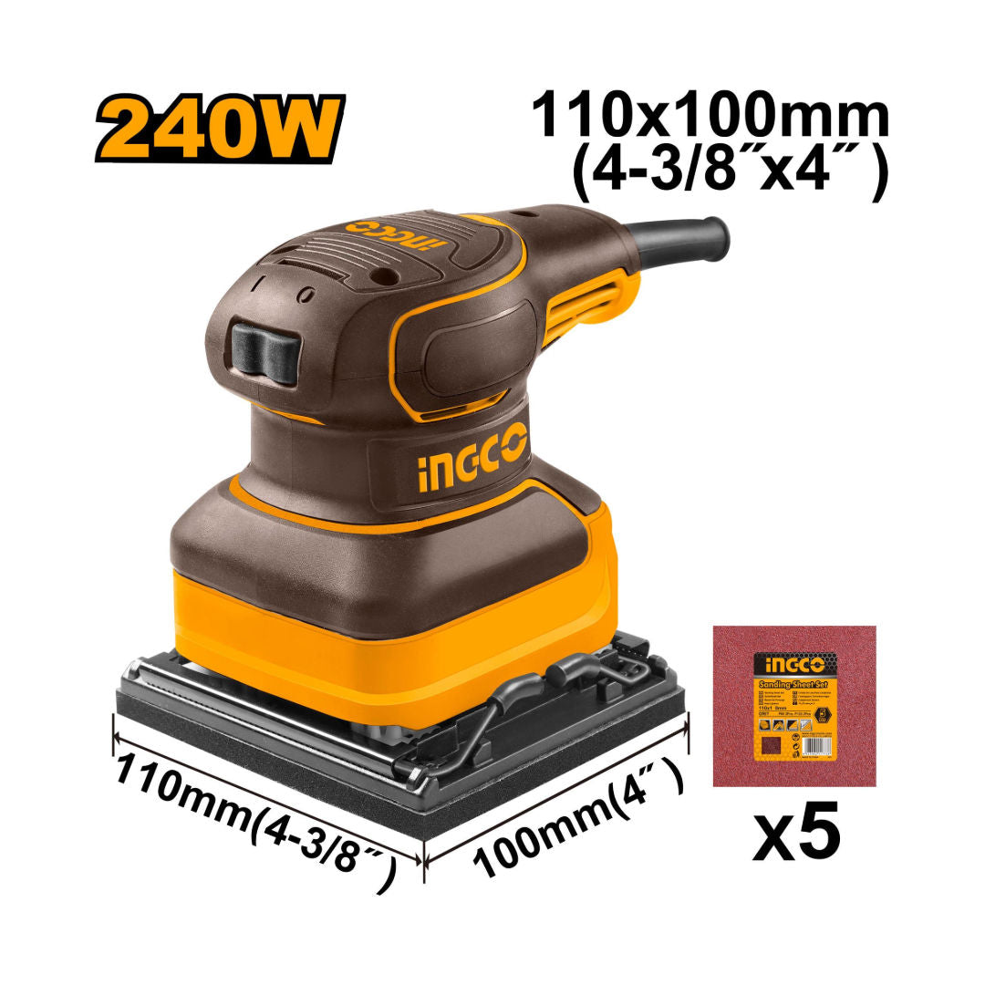 INGCO Palm Sander, 220-240V~50/60Hz, 240W, 14,000 rpm, Base 110x100mm