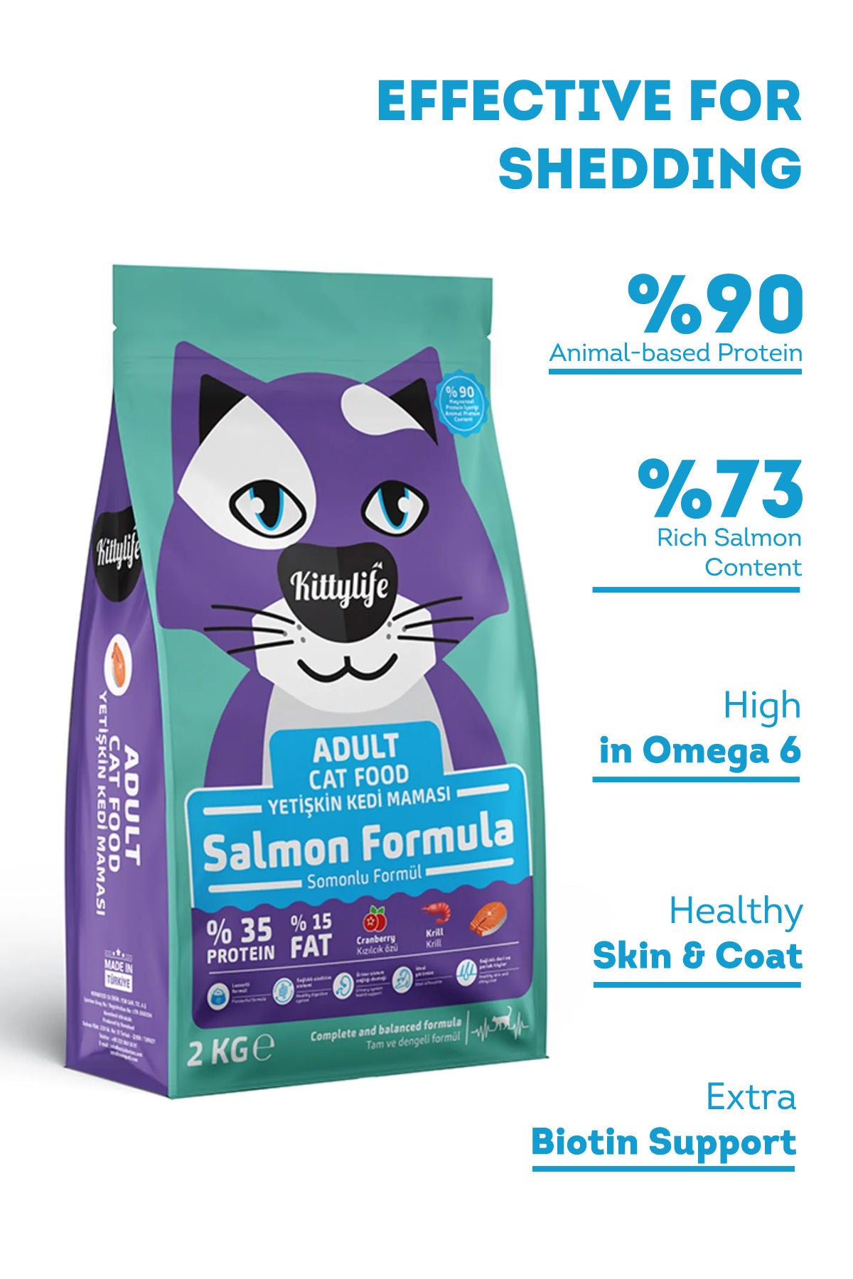KittyLife Premium Adult Dry Cat Food with Salmon, 90% Animal Protein for Strong Muscles, Shiny Coat & Immune Support