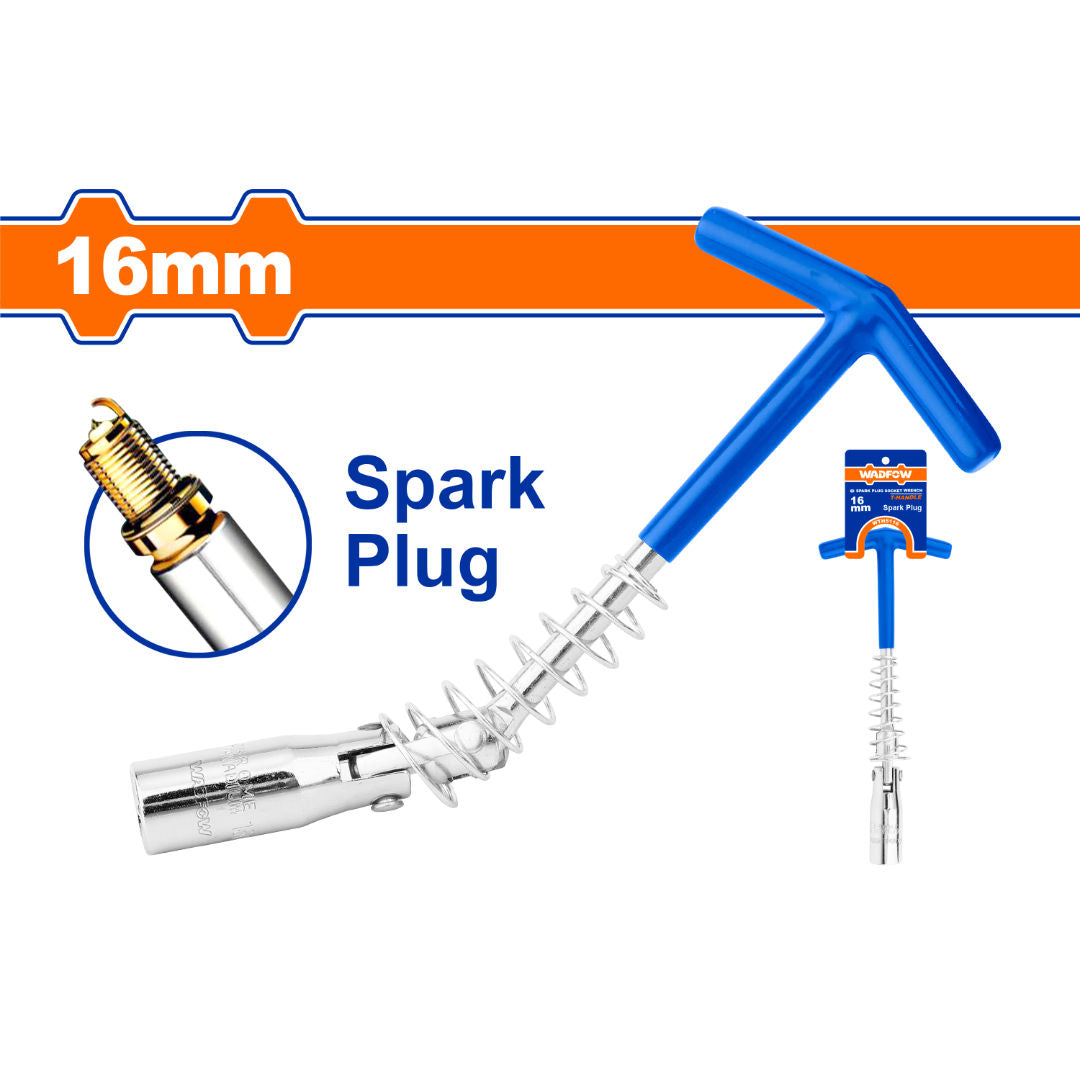 WADFOW T-Handle Spark Plug Socket Wrench, Swivel Head, Chrome Plated,16 mm & 21 mm