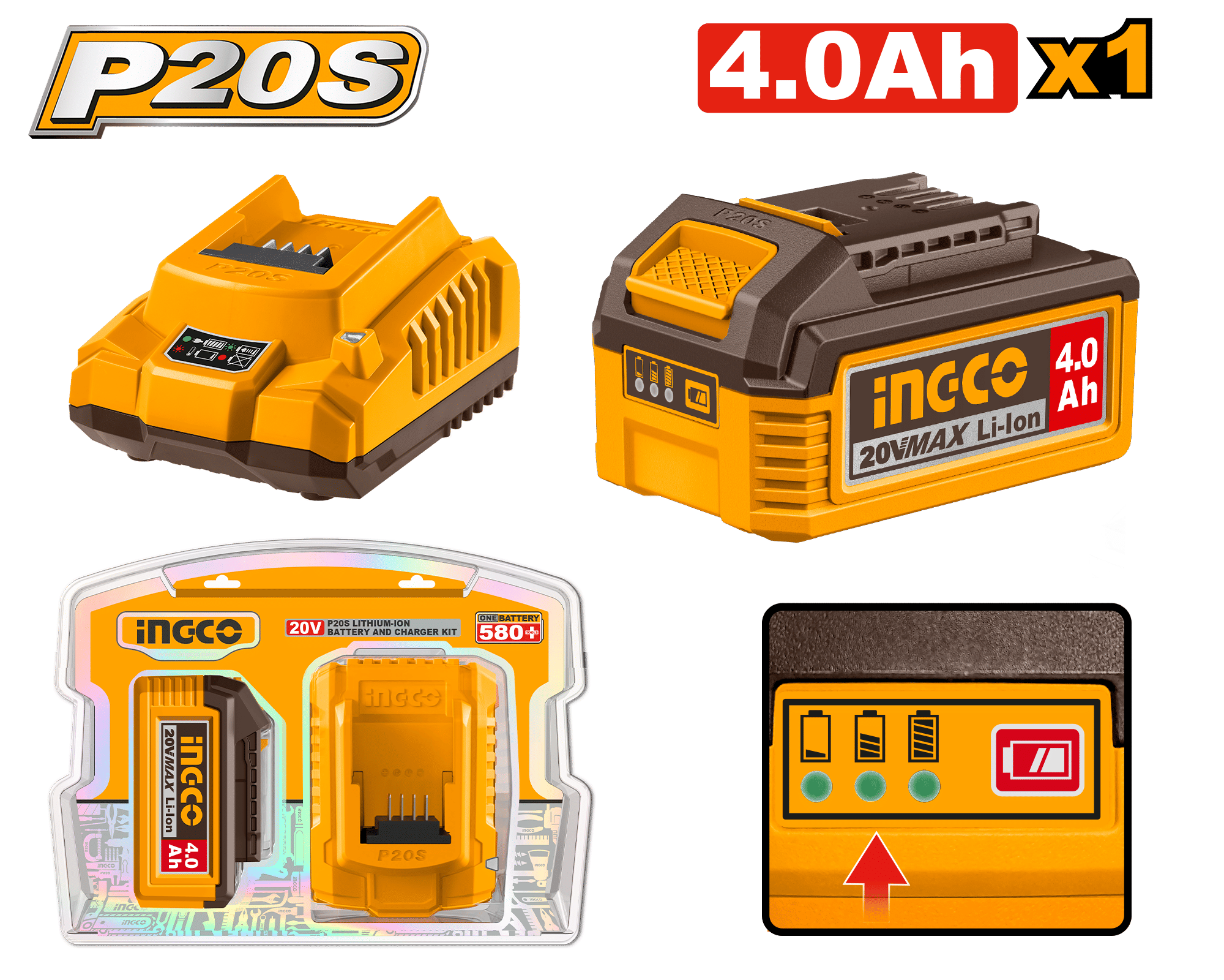 INGCO 20V Battery Pack 4Ah with Charger Power Tool Kit