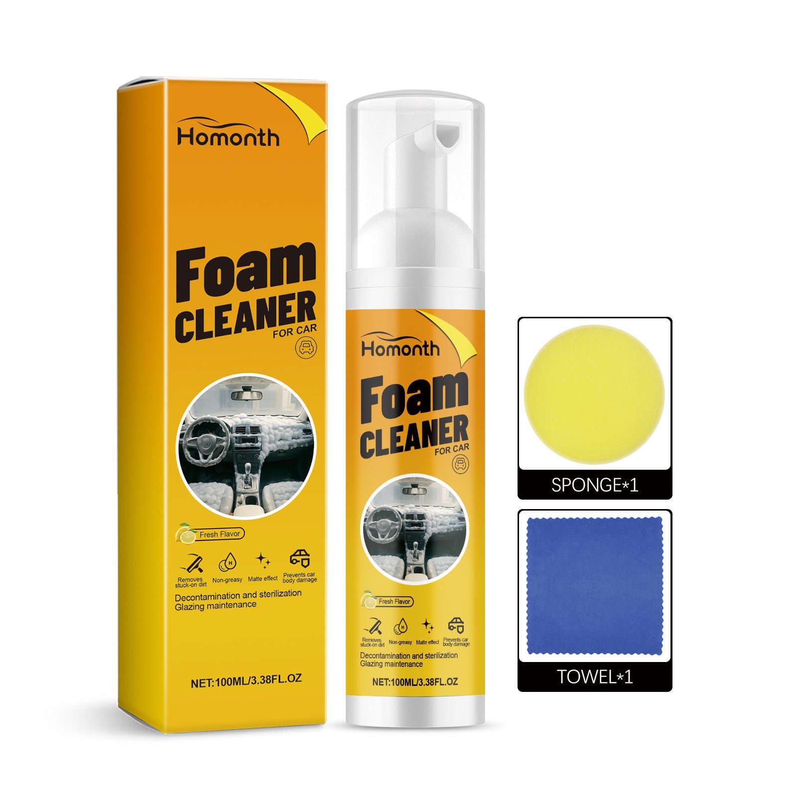 Car Care Foam Cleaner, Deep Clean, Leather & Interior, Stain Remover, Multi-Purpose ,1set