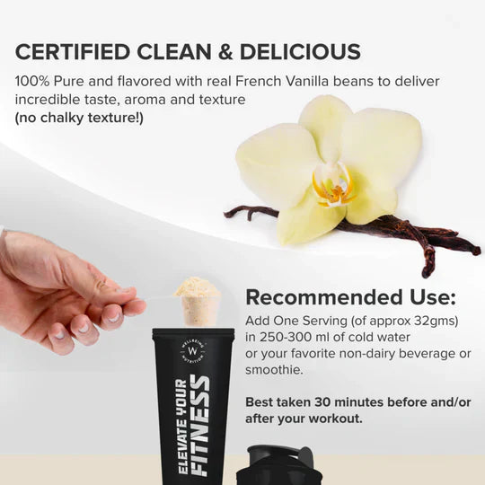 Wellbeing Nutrition Superfood Plant Protein French Vanilla Caramel with KUWA Bottle