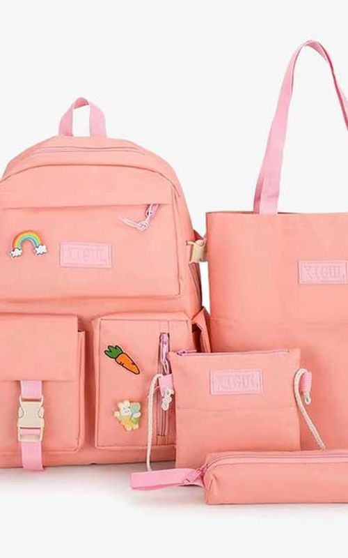 4 Pcs/Set Canvas School Bags Backpack – Durable, Stylish Backpack Set for Kids, Teens & Students