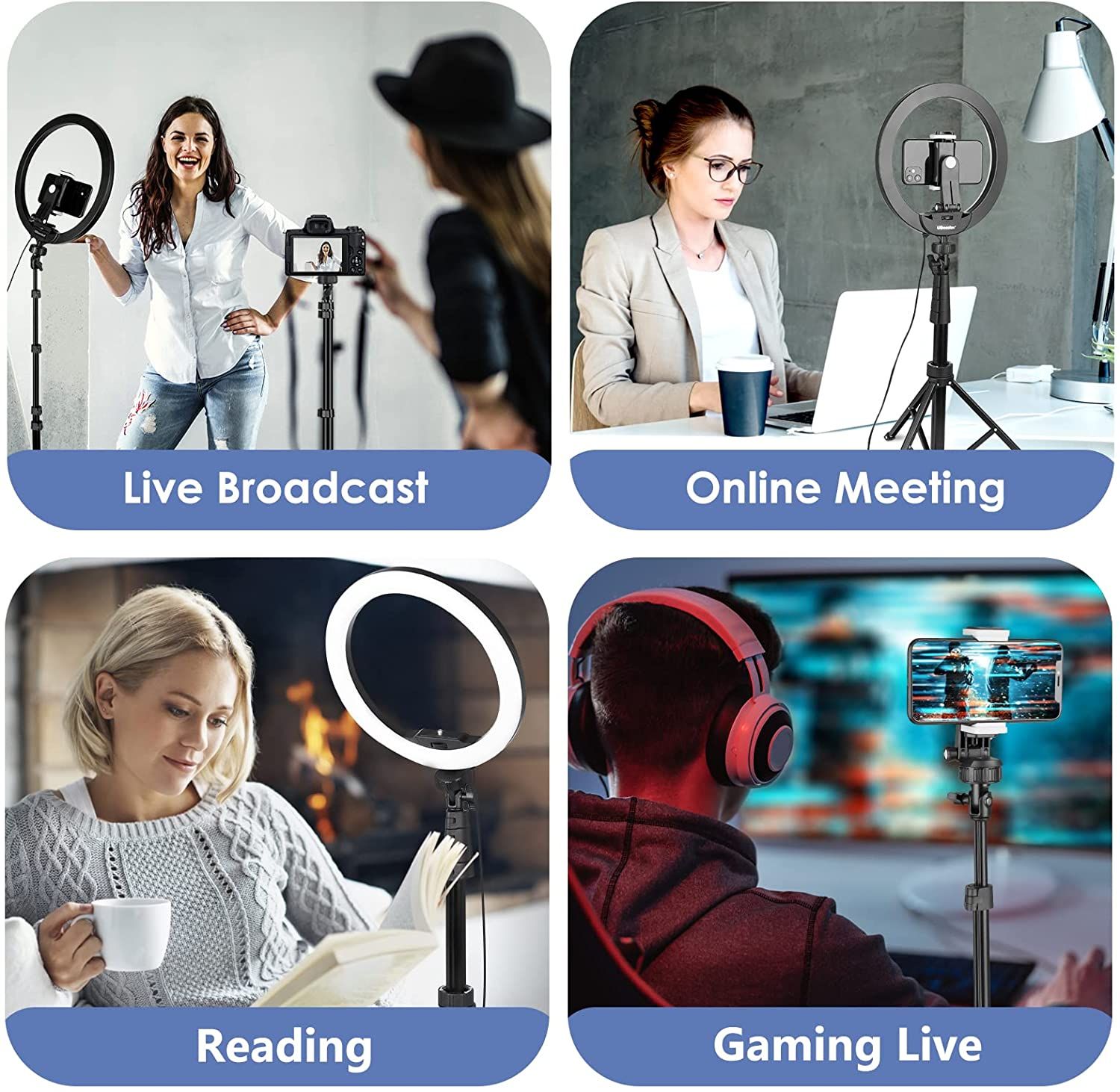 Selfie Ring Light With Tripod Phone Holder Extendable Stand For Live Stream Makeup