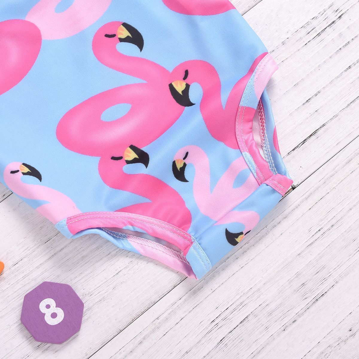 Childrens Swimsuit Triangle Suspender Romper Summer Flamingo Print