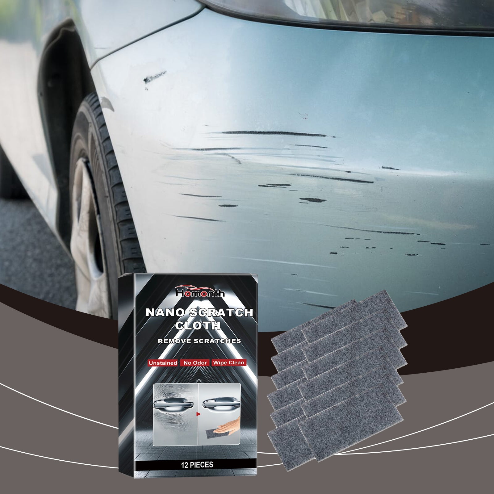 Car Cleaning Nano Scratch Repair Cloth, Quick Auto Paint Touch Up, Decontamination Polishing ,12 pieces
