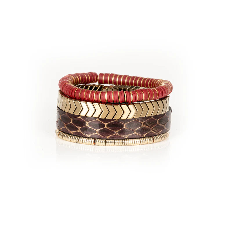 The Dark The Ember Trail Red, Gold & Brown Layered Bracelet Set