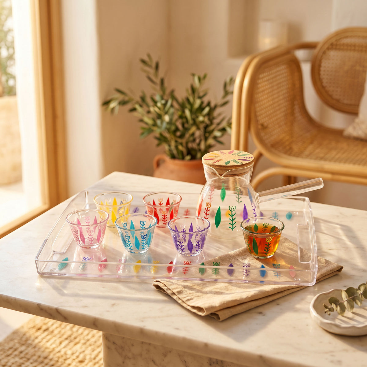 Handi Made Handpainted Lebanese Coffee Set – Plexi Tray (Delivered in up to 7 days)