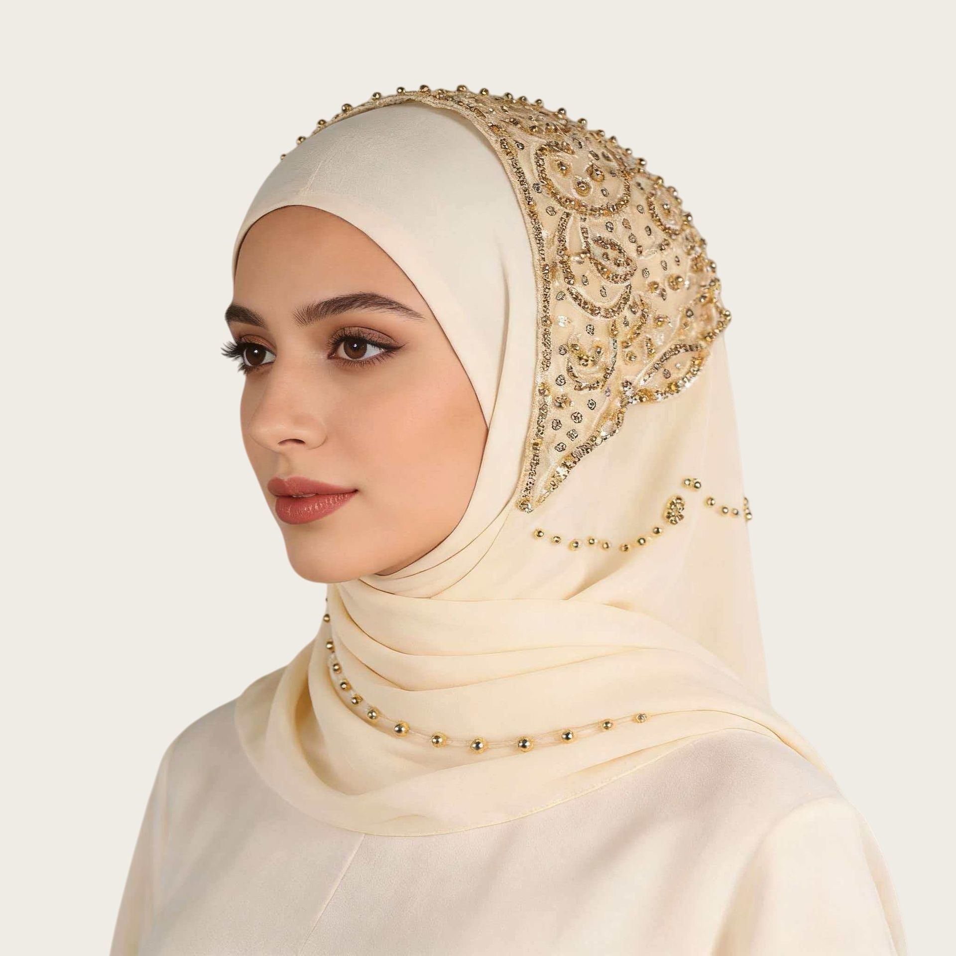 Luxury Beaded Chiffon Hijab Scarf for Women Elegant Muslim Wrap