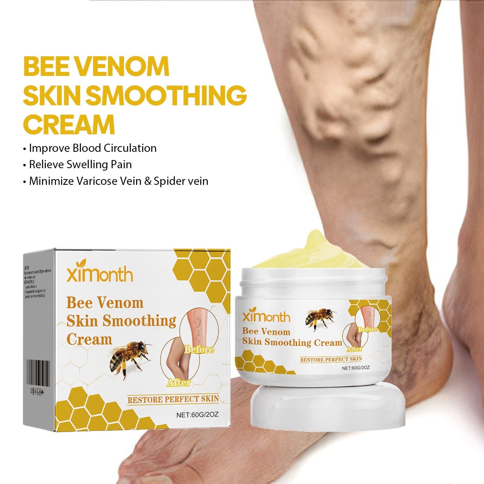 Bee Venom Leg Care Cream, Natural Herbal, Boost Circulation, Intravenous Care ,60g