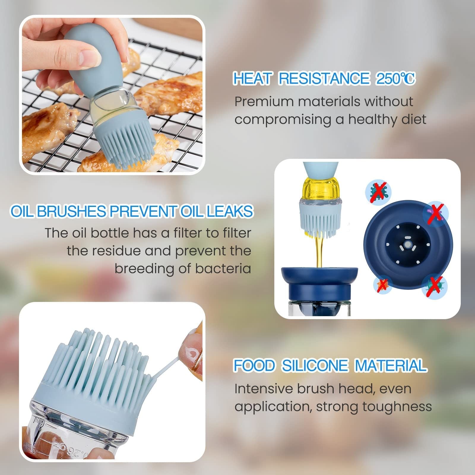 Oil Bottle Oil Dispenser With Silicone Brush Oil Container For Kitchen BBQ Grill
