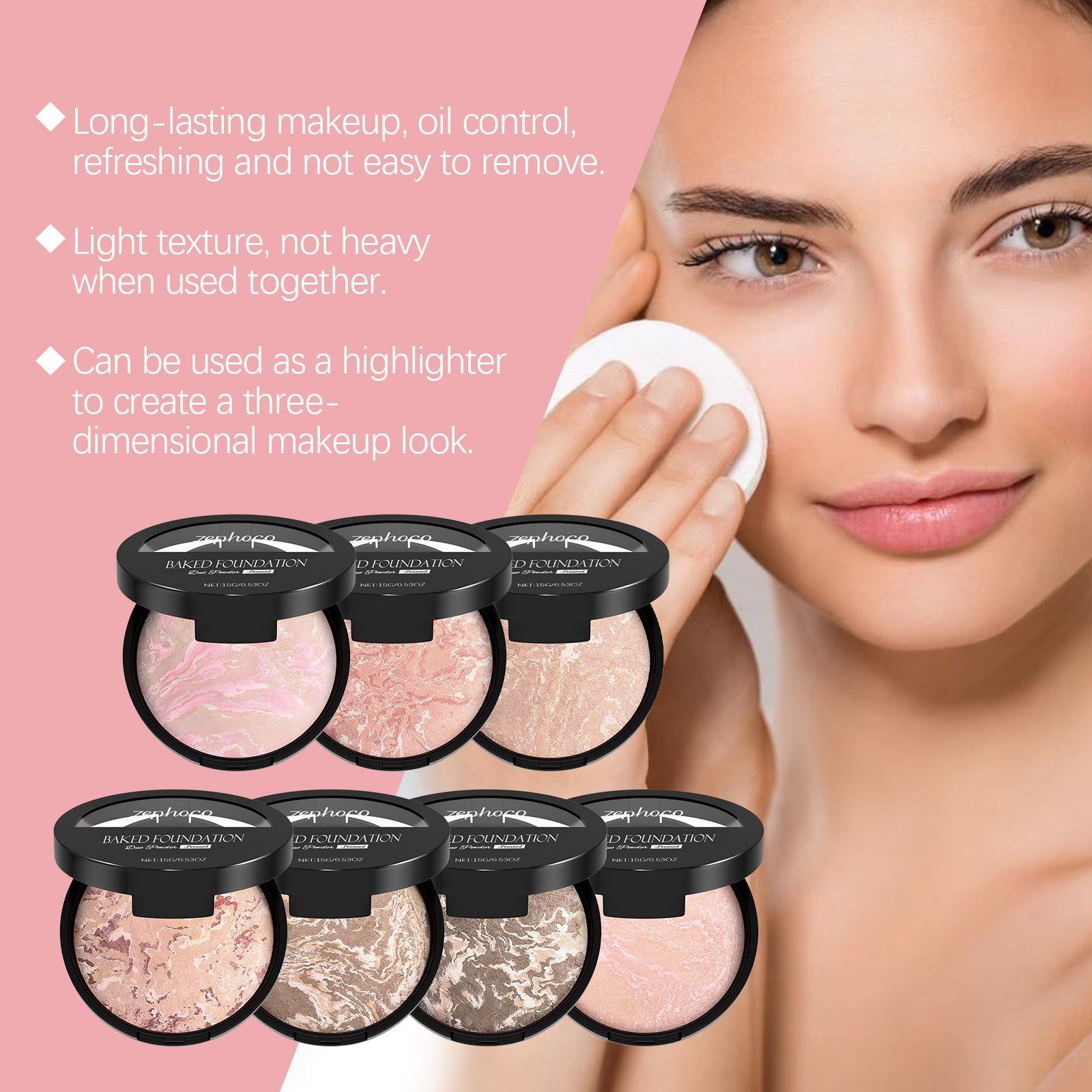 Concealer Powder Compact, Oil Control, Matte Finish, Portable Makeup, Flawless Skin ,15g