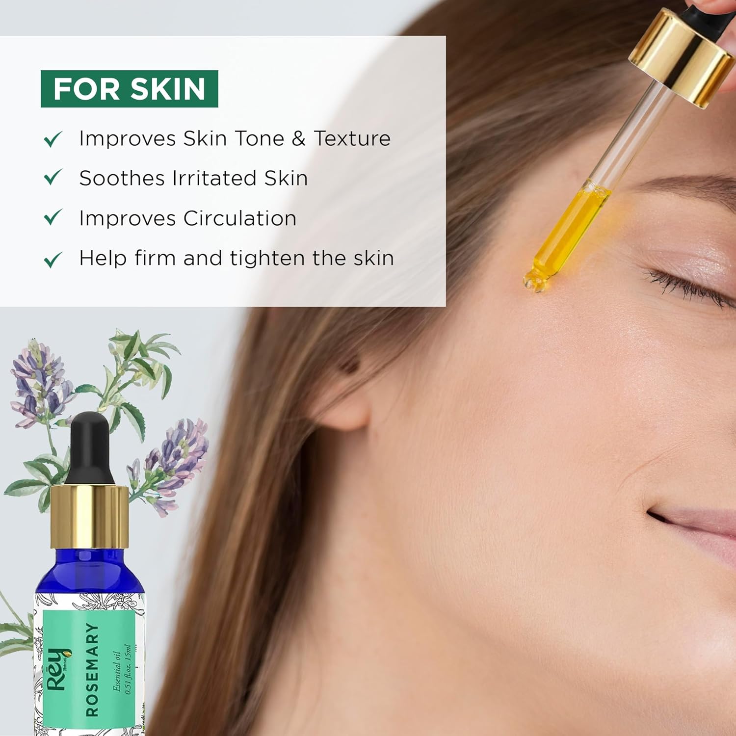 Rey Naturals Rosemary essential oil for hair growth, Skin and Aroma  15 ml