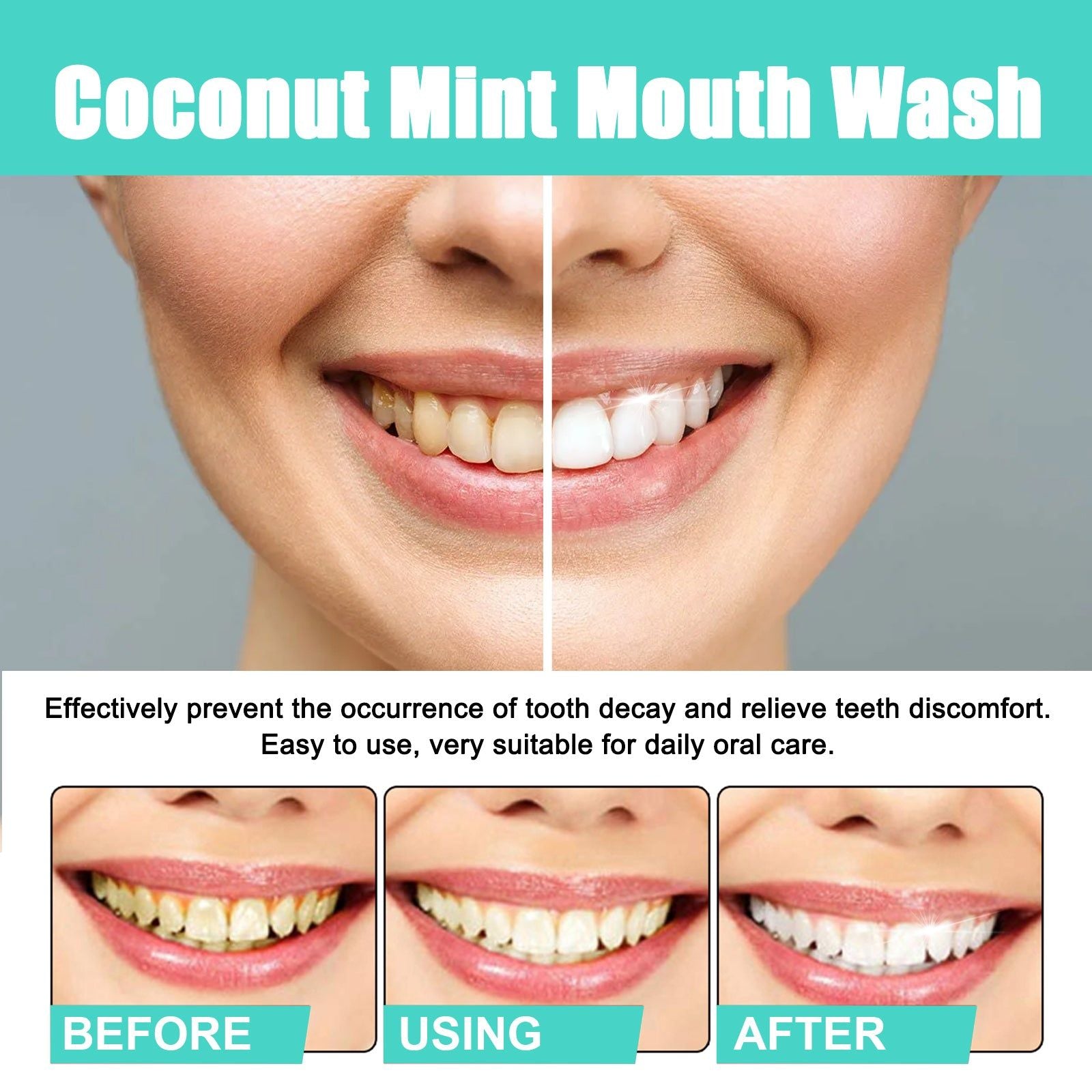 Coconut Mint Mouth Wash, Natural Oral Cleaning, Fresh Breath, Whitening Teeth ,1set