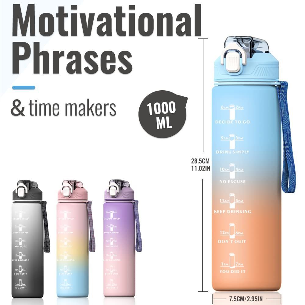 Plastic Water Bottle Leakproof Drink Bottle With Time Marker For Fitness Sports