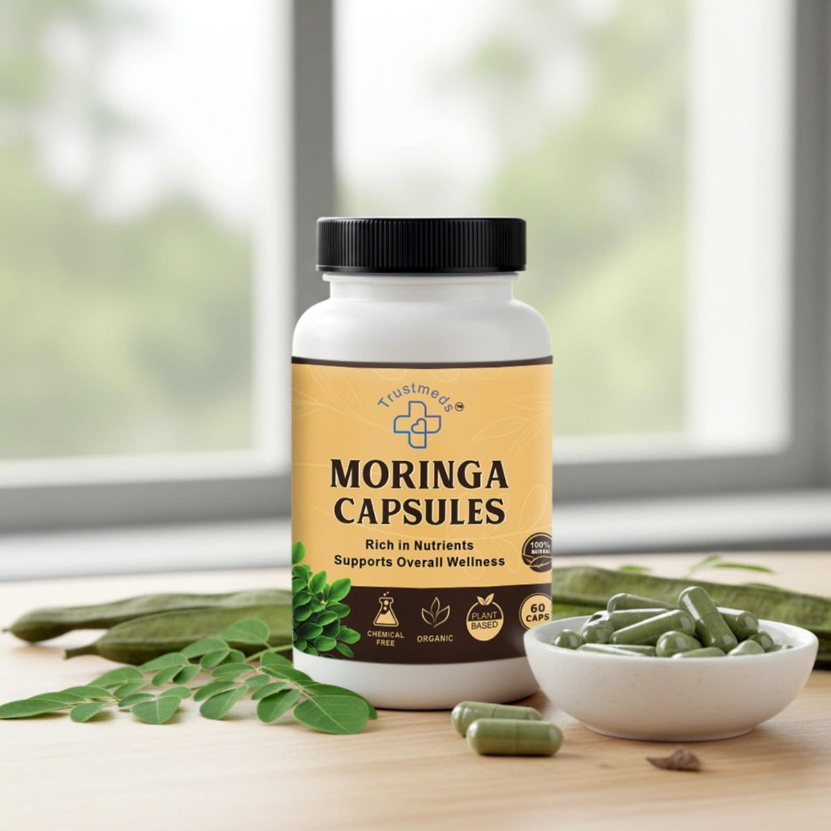Trustmeds Organic Moringa Capsules 60 Count for Energy & Immunity