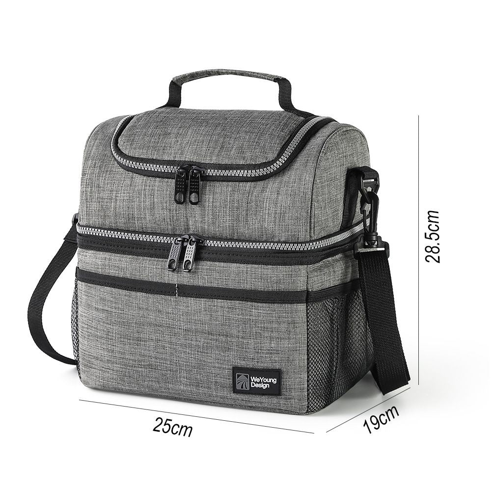 Double Layer Insulated Lunch Bag Large Capacity Thermal Food Storage Tote with Shoulder Strap